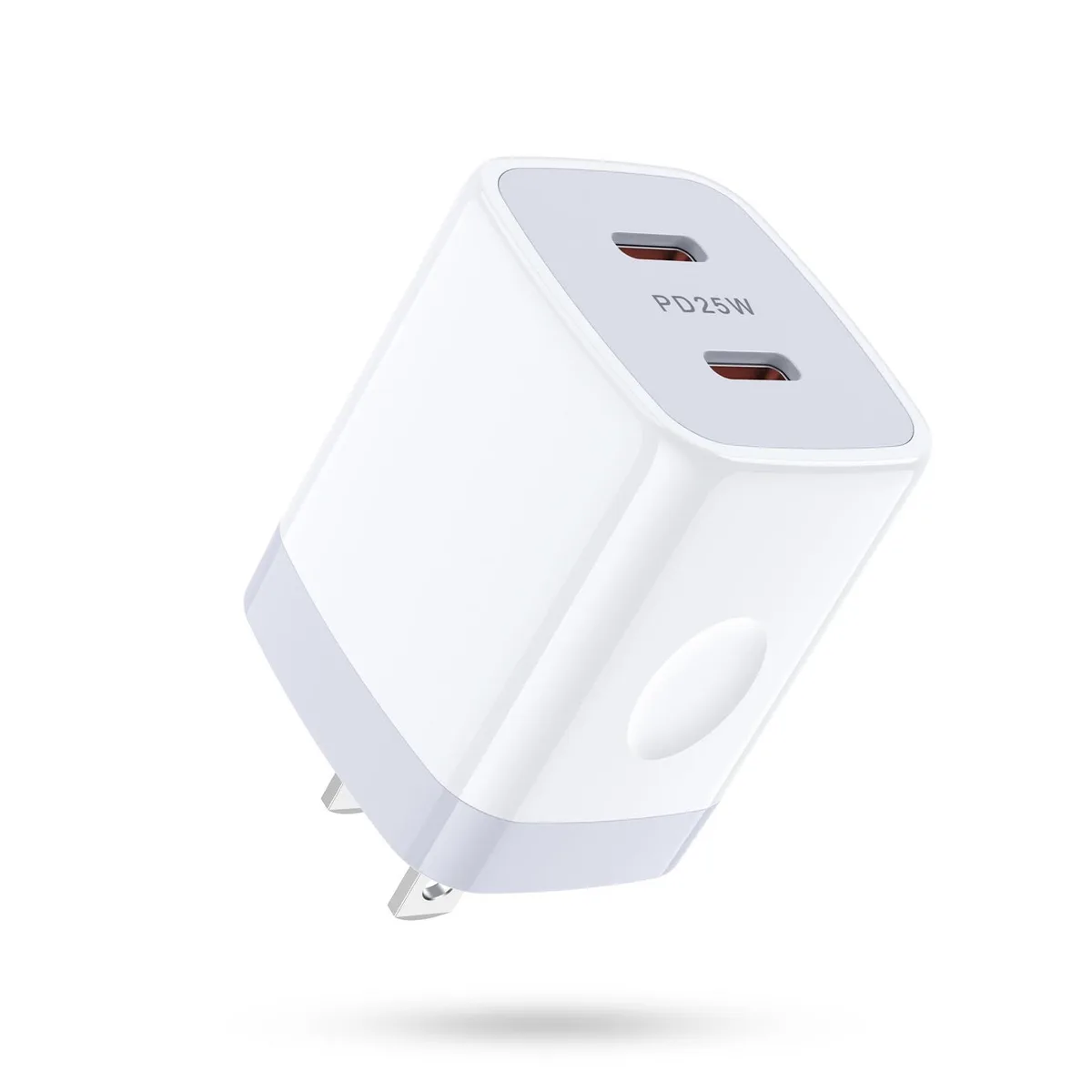 Compact white dual USB-C wall charger with foldable prongs