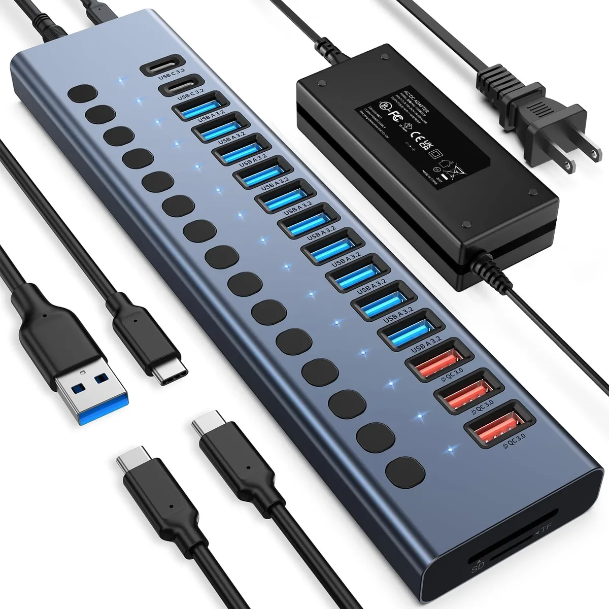 MCHOSE MCHOSE 17-Port USB 3.2 Hub with 12V/8A Power Adapter — product photo