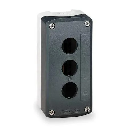 Grey polycarbonate pushbutton enclosure with three 22mm holes