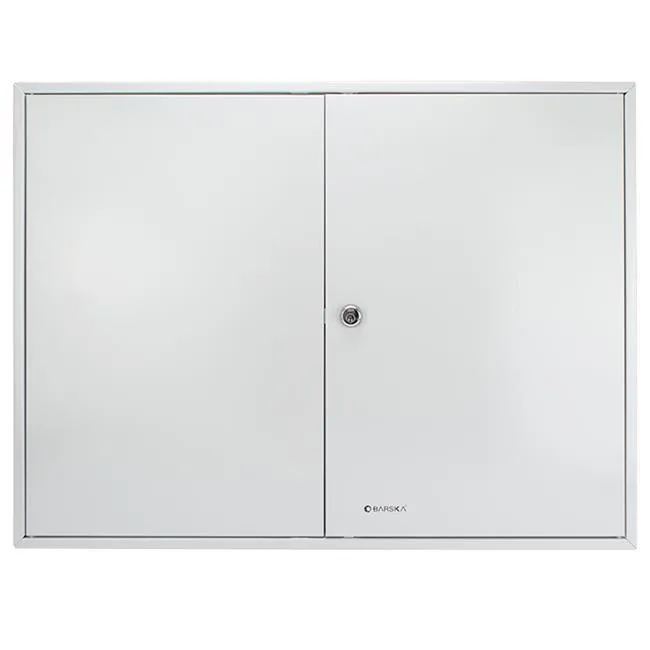 Grey steel key cabinet with 320 numbered hooks and white tags