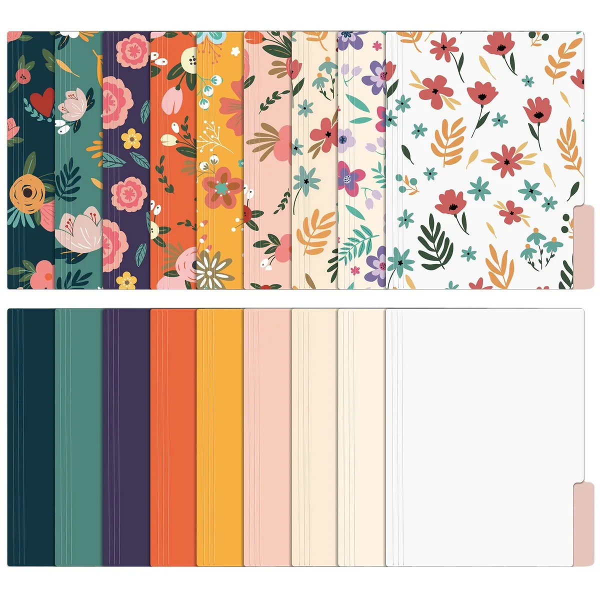 Eighteen floral paper file folders with 1/3-cut tabs, letter size