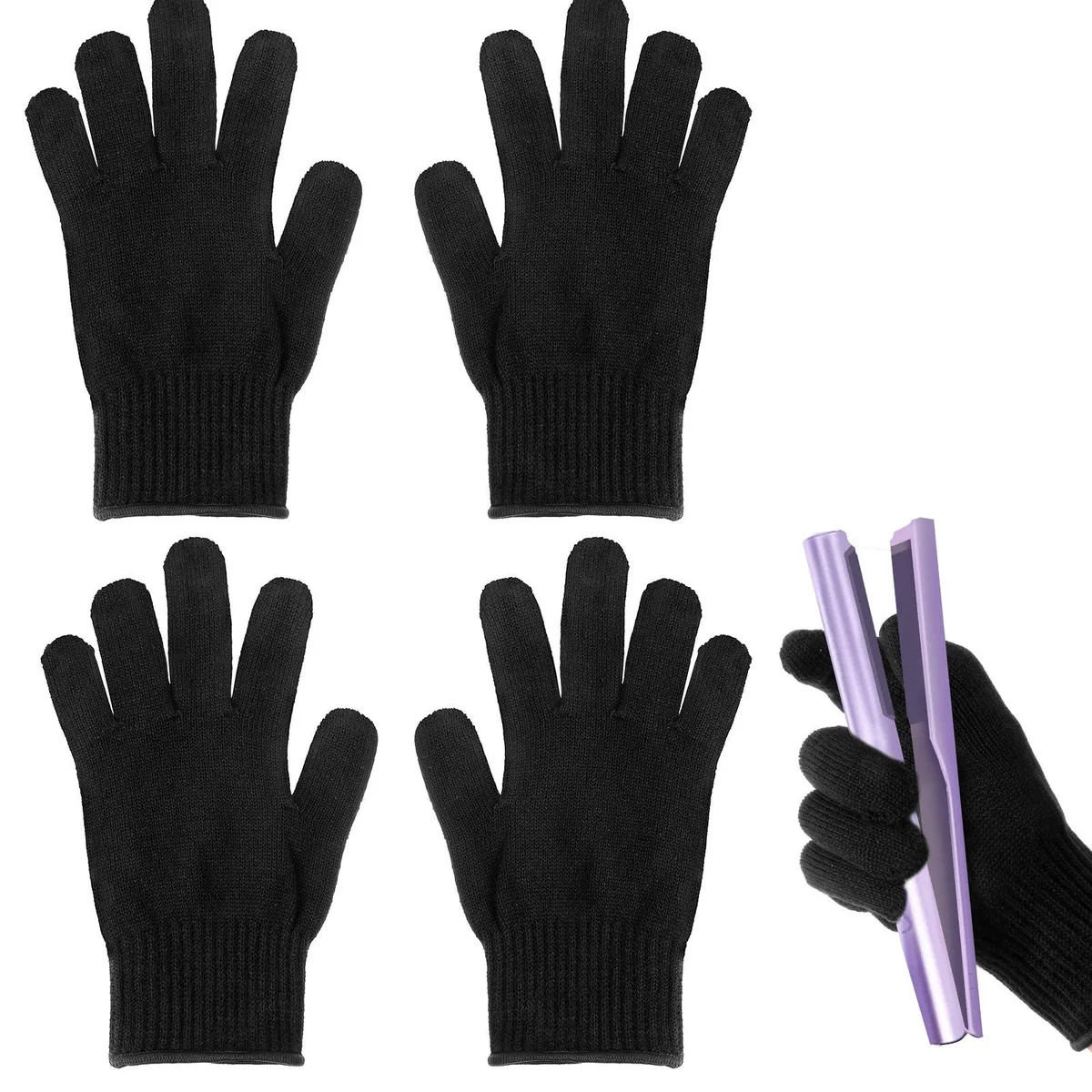 Four gray heat-resistant gloves in acrylic, size 8, shown flat