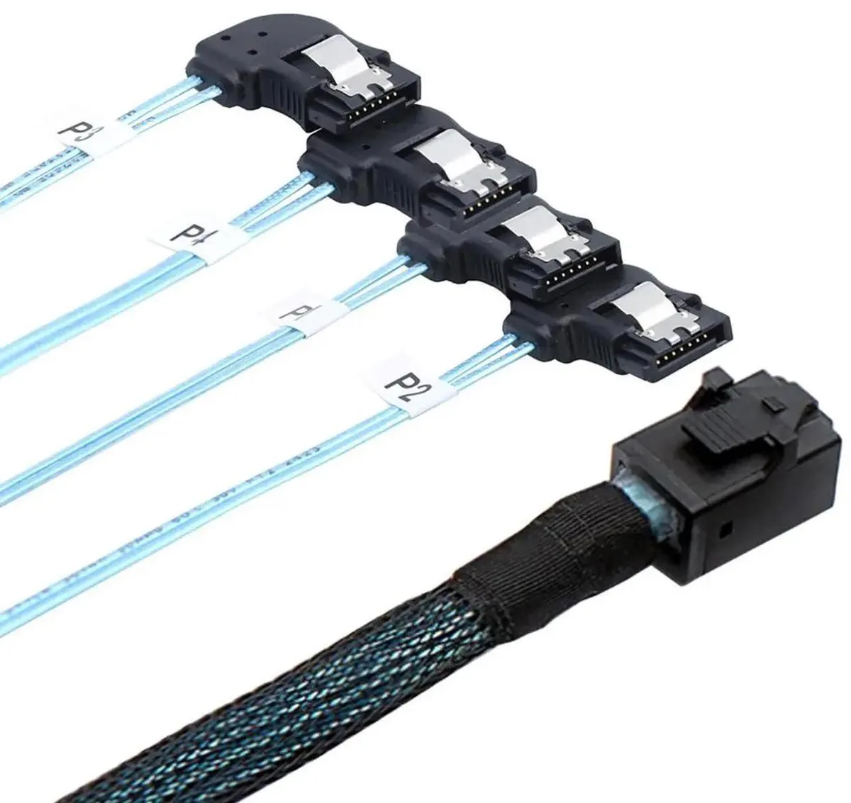 SMUGDESK SMUGDESK Mini SAS HD SFF8643 to 4×RightAngle SATA 12Gbps 30AWG 1m Cable — product photo