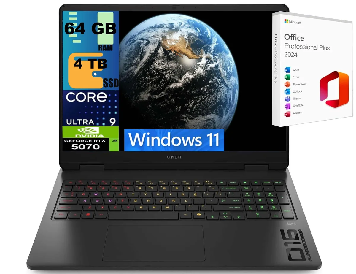 HP HP OMEN 16 Raider Gaming Laptop 16.0" WQXGA 240Hz Core Ultra 9 285H RTX 5070 64GB 4TB — product photo