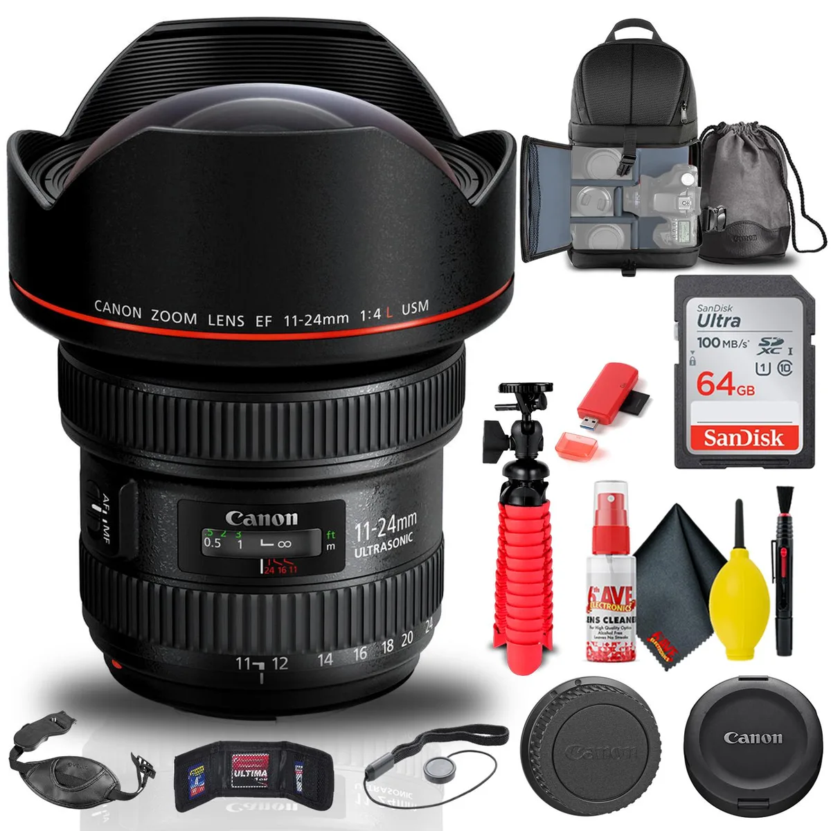Canon Canon EF 11-24mm f/4L USM Lens bundle with backpack and 64GB card — product photo
