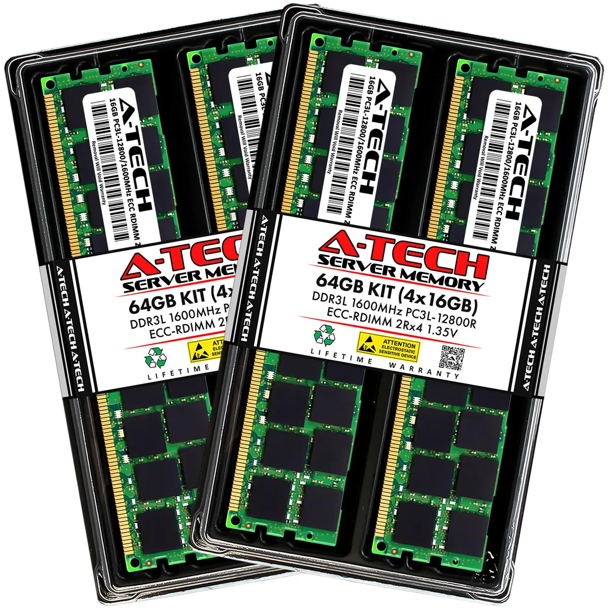 A-Tech A-Tech 64GB (4x16GB) DDR3L 1600 ECC RDIMM 2Rx4 1.35V Server RAM — product photo