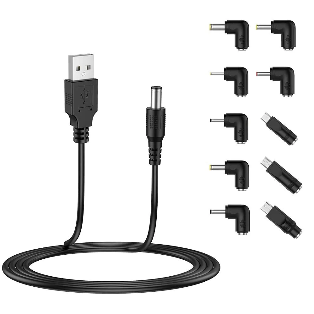  LIANSUM PEEKZ-01 USB to DC 5V 5.5x2.1mm cable 10 tips 5ft — product photo