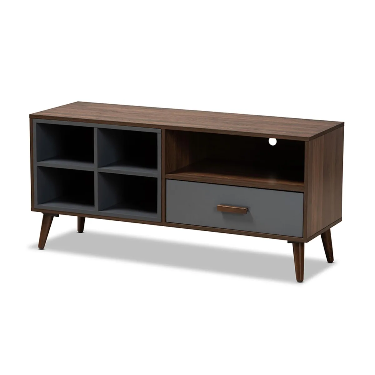 Baxton Studio Baxton Studio Garrick Two-Tone Grey Walnut Brown 1-Drawer TV Stand — product photo