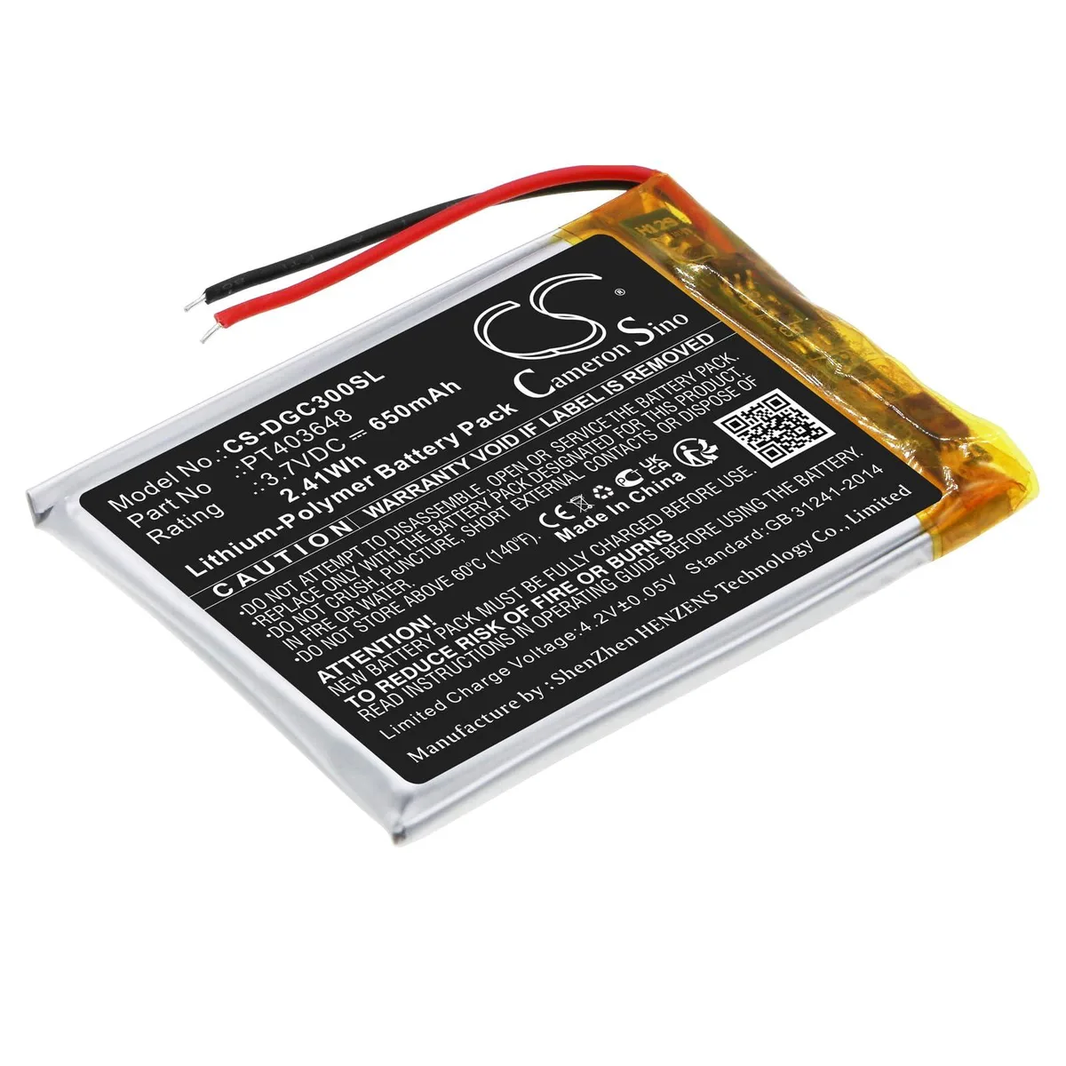  Cameron Sino Standard Battery for DENON AH-GC30 PT403648 650mAh 3.7V — product photo