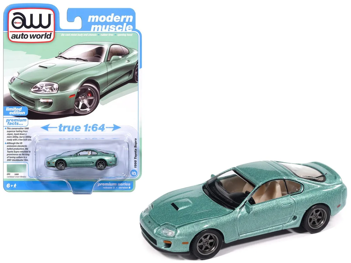 auto world Auto World 1998 Toyota Supra Caribbean Green Metallic Modern Muscle 1/64 Diecast Car — product photo