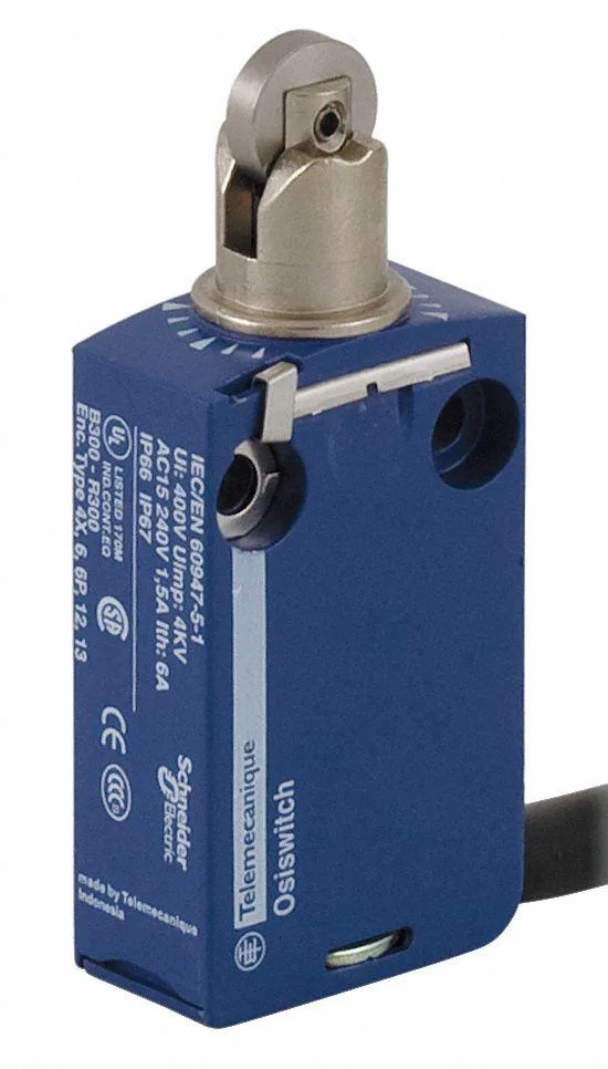 Telemecanique Sensors XCMD2102L5 limit switch, miniature body, top plunger with roller actuator, grey finish