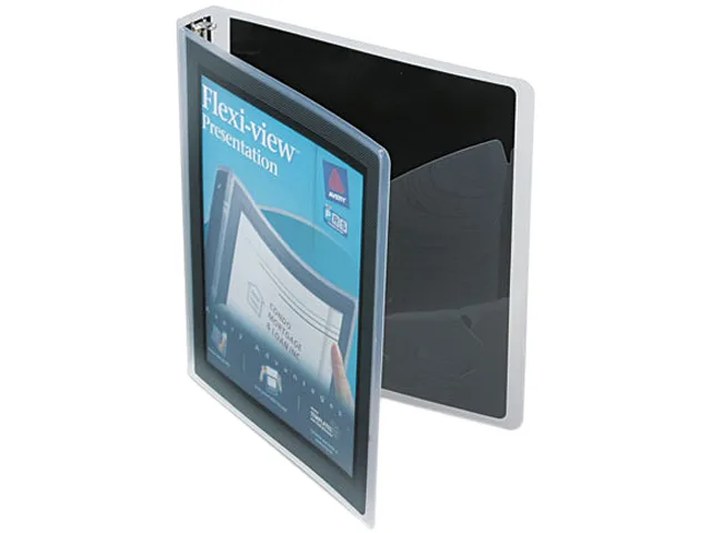 Black 1-inch round-ring binder with clear overlay pockets, model 17686