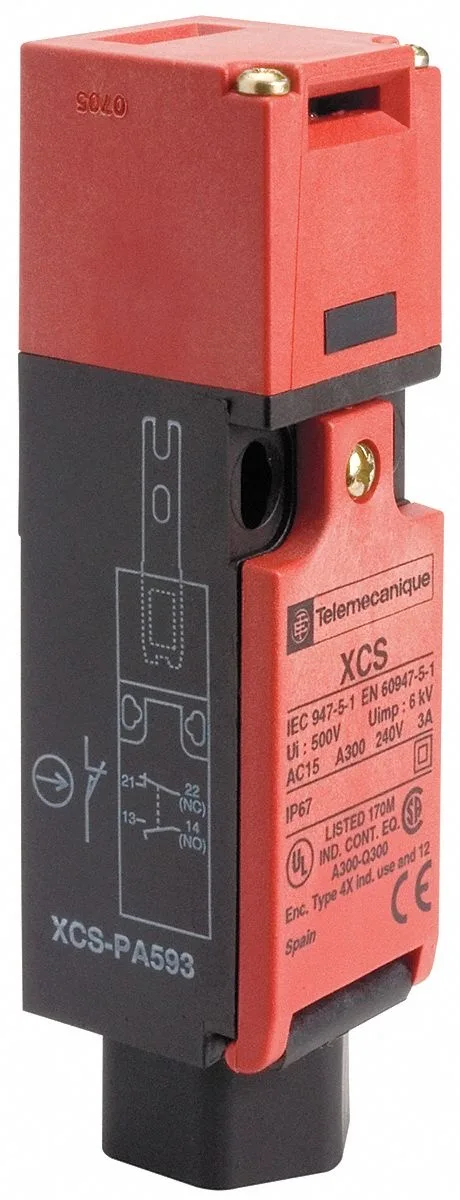 Compact rectangular safety interlock switch in grey polyamide with 1/2 inch NPT conduit entry