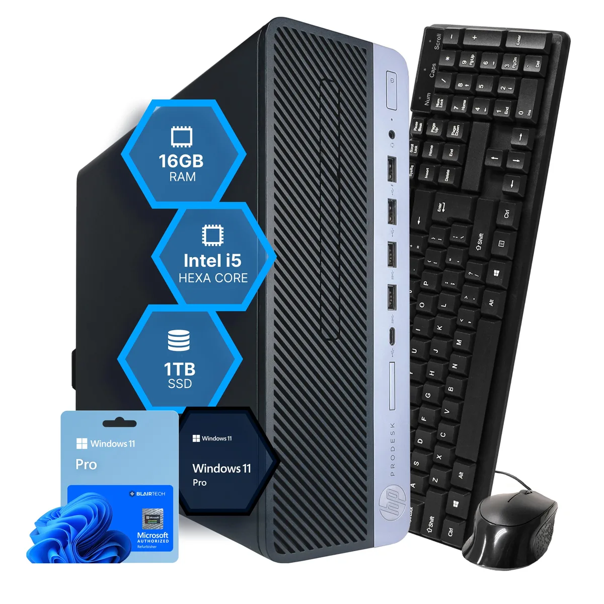 HP HP ProDesk 600 G4 Desktop PC Intel Core i5-8500 16GB DDR3 1TB SSD 1TB HDD Windows 11 Pro Quadro P620 — product photo