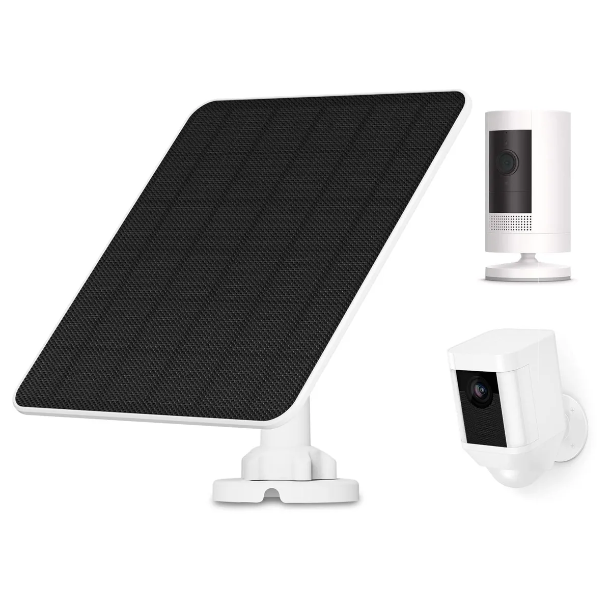 Rectangular solar panel with adjustable bracket and 9.8ft cable, matte dark finish, IP65 rated