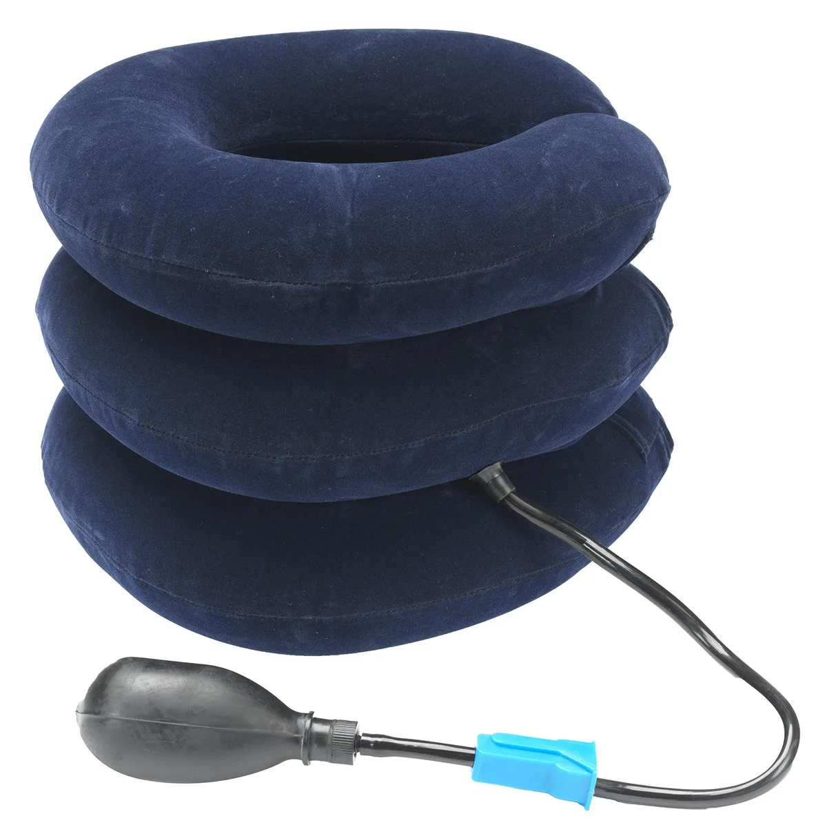 Blue inflatable cervical traction unit with adjustable straps