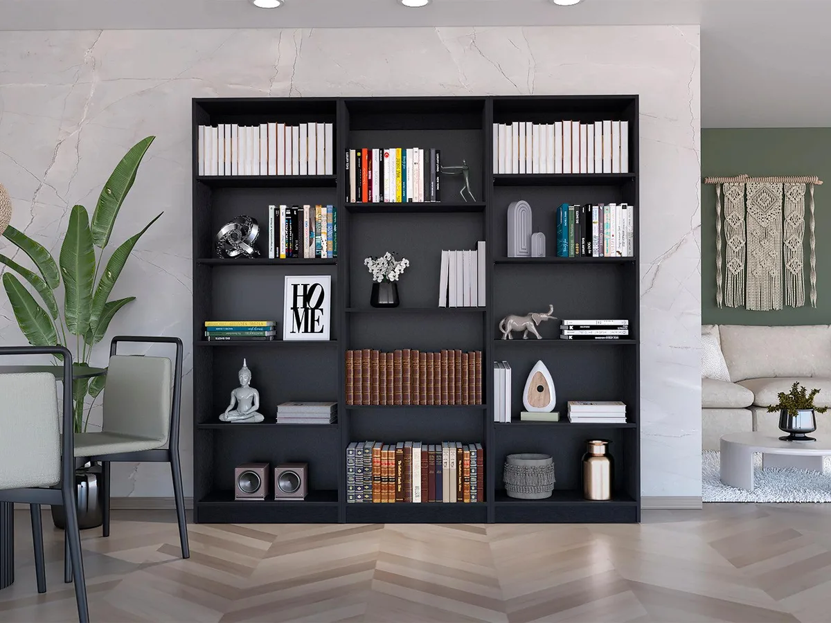 FM FURNITURE FM FURNITURE Arrey 3 Piece Living Room Set with 3 Bookcases, Black — product photo