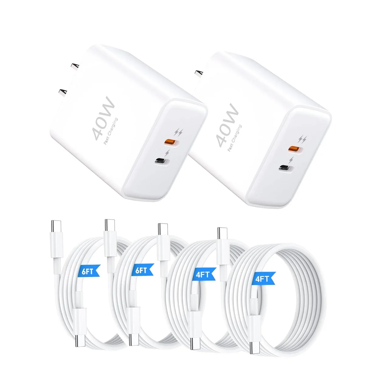  VOLZOR OFS-721B 40W dual USB-C charger kit (2 chargers, 4 cables) — product photo