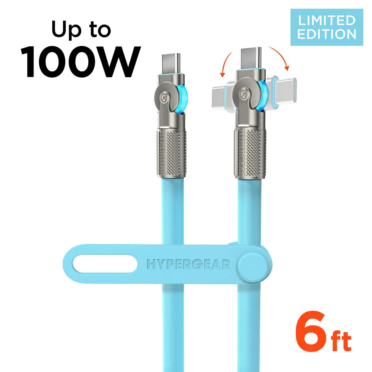 HyperGear HyperGear Chunky180° 100W USB-C to USB-C Rugged Cable 6ft Blue — product photo