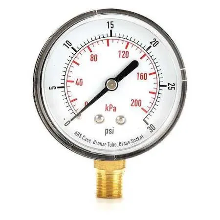 Value Brand Value Brand Commercial Pressure Gauge 0 to 30 psi 2 1/2 in Dial 1/4 in — product photo