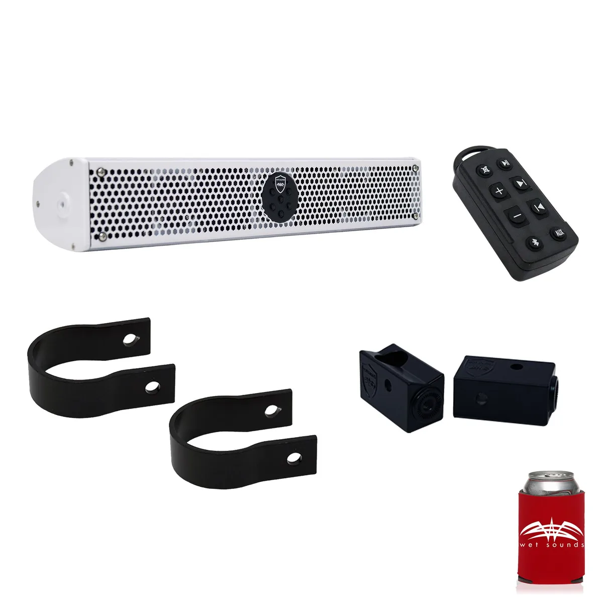 White sound bar with slider brackets and 2 inch tube clamps