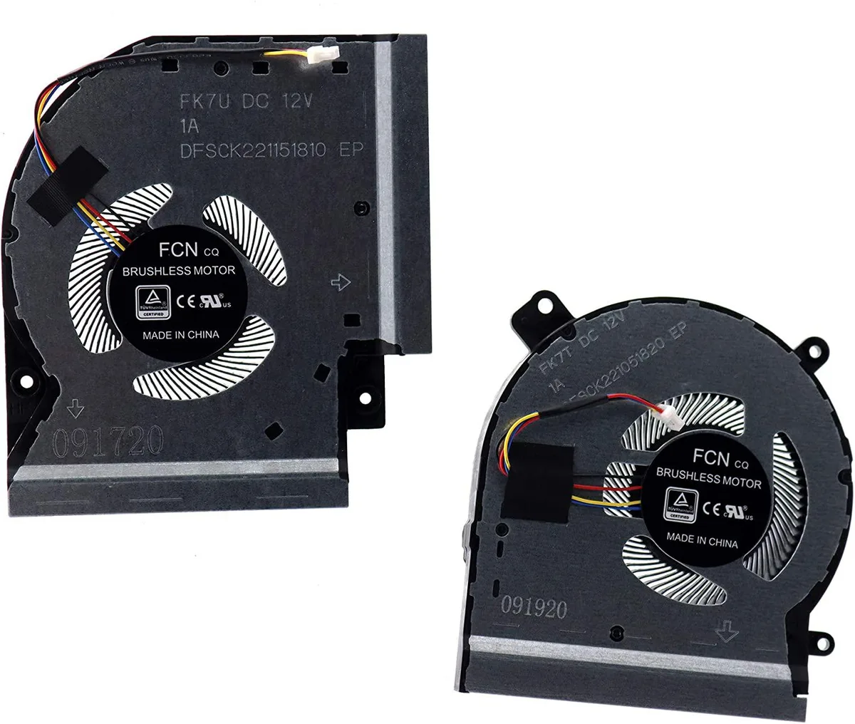Two black laptop cooling fans with 4-pin connectors