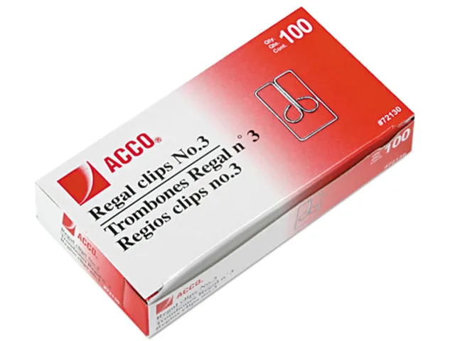 ACCO ACCO 72130 Regal Clips Steel Wire Medium Silver 100/Box — product photo