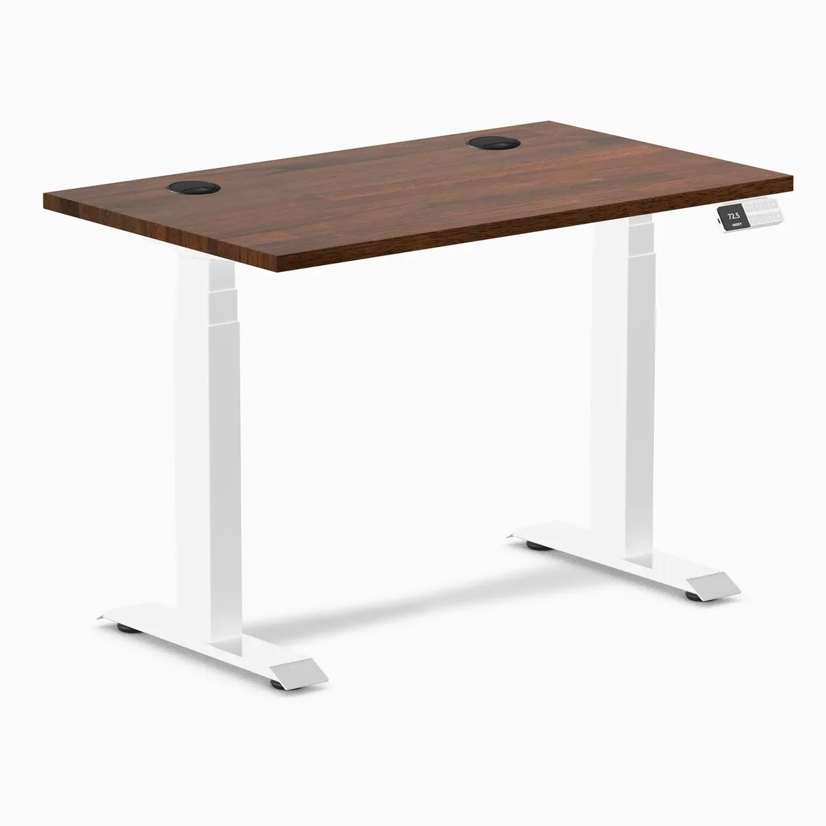 Desky Desky Dual Mini Rubberwood Sit-Stand Desk 40x24 in Red Walnut White frame — product photo