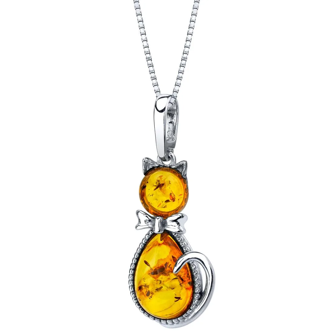 Oravo Oravo Baltic Amber Sterling Silver Cat Pendant Necklace 18" 2.9ct .925 — product photo