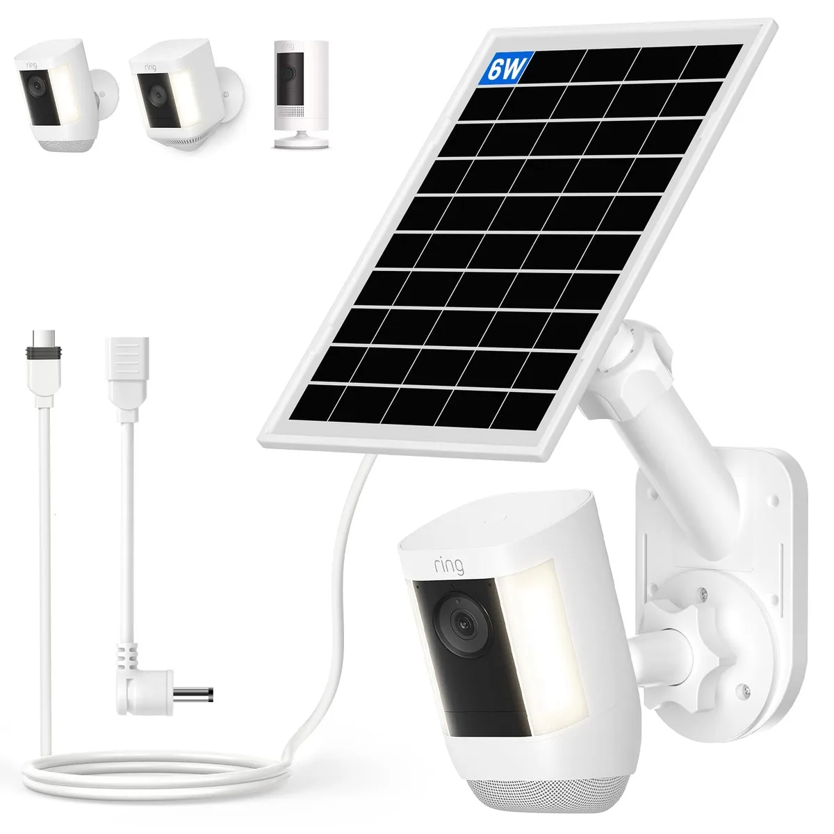 Black 6.0W solar panel with adjustable wall mount for Ring cameras