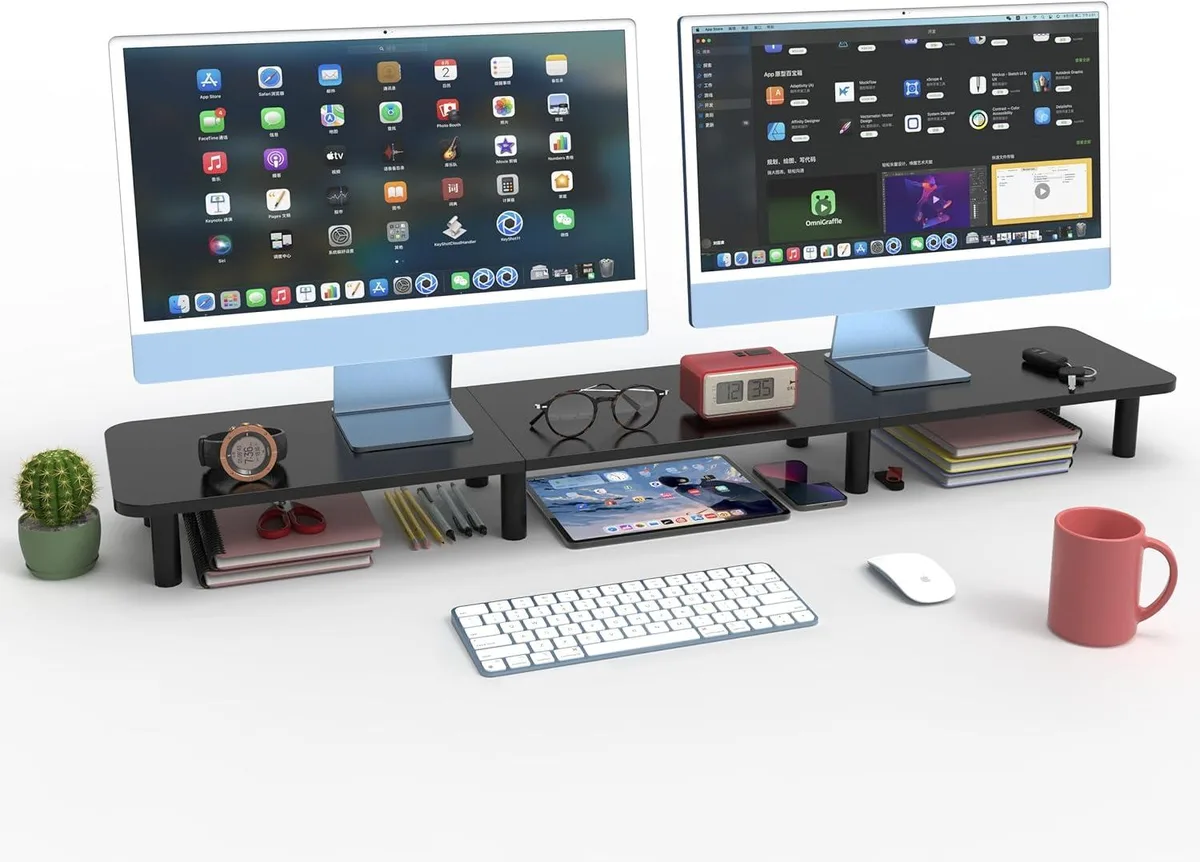 PISKEKAT PISKEKAT Dual Monitor Stand Riser 43.7 in Dark Black server rack — product photo