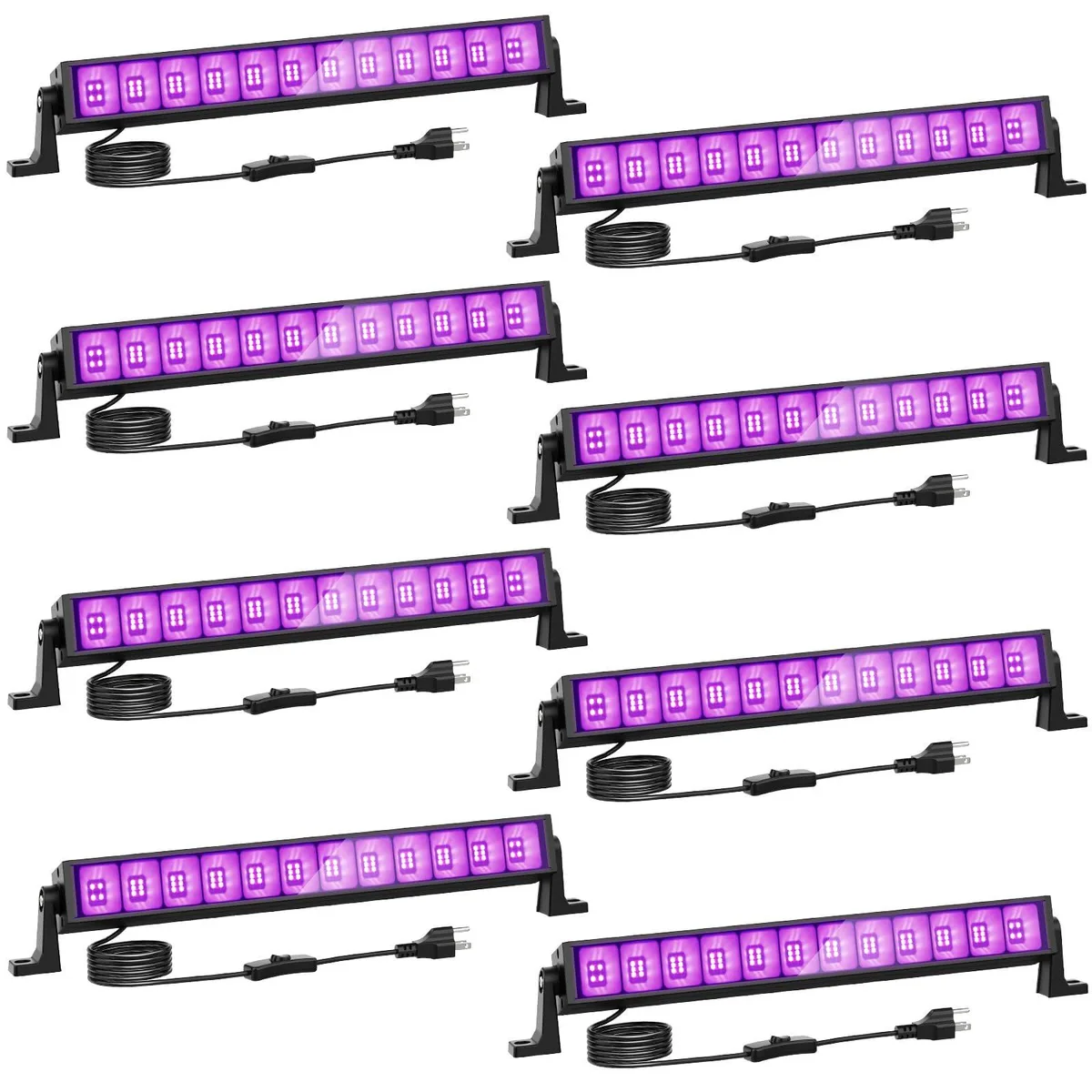 KEHIPI KEHIPI 8 Pack 42W LED Black Light Bars with Plug and Switch — product photo