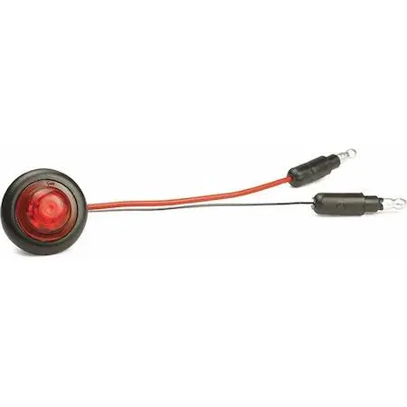 Small red round LED marker lamp with clear polycarbonate housing and bullet connector