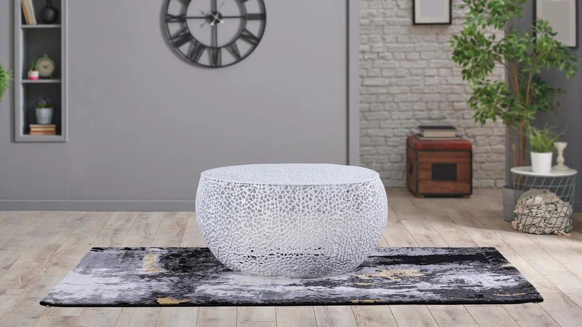 White aluminium round coffee table, cast frame, 32 diameter
