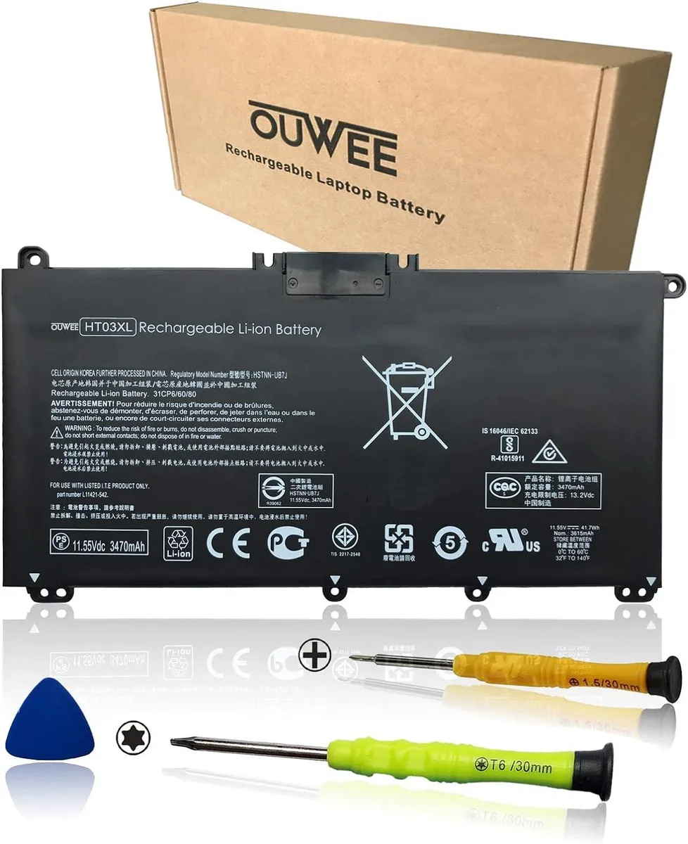 Rectangular black lithium-ion laptop battery pack