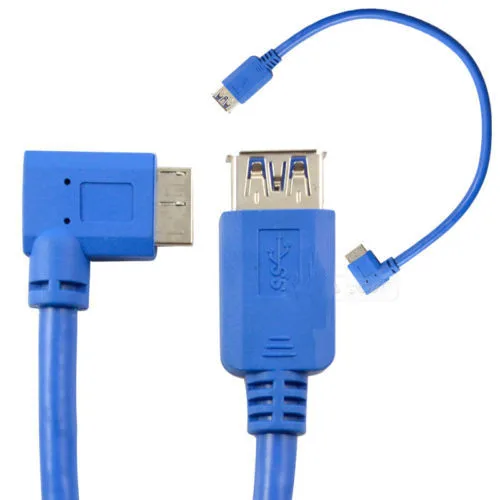 TeKit TeKit USB 3.0 A Female to Micro B Male 90° Right Angle Cable 300cm Blue — product photo