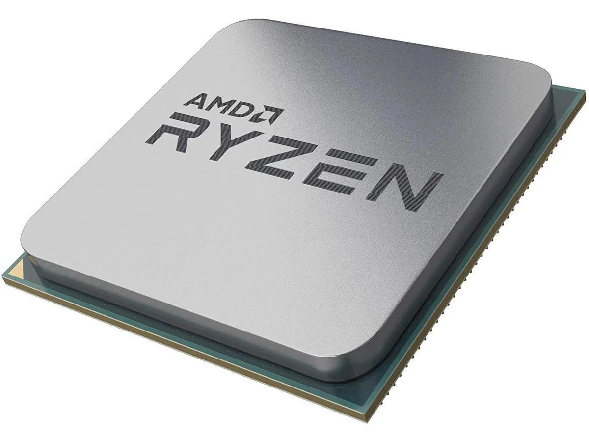 Square green ceramic chip with gold pins and silver heatspreader engraved Ryzen 5 PRO 4650G