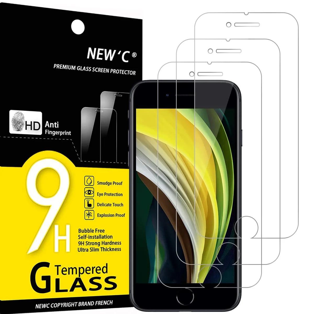  NEWC Tempered Glass Screen Protector 4.7in 3-Pack for iPhone SE 2020/2022 — product photo