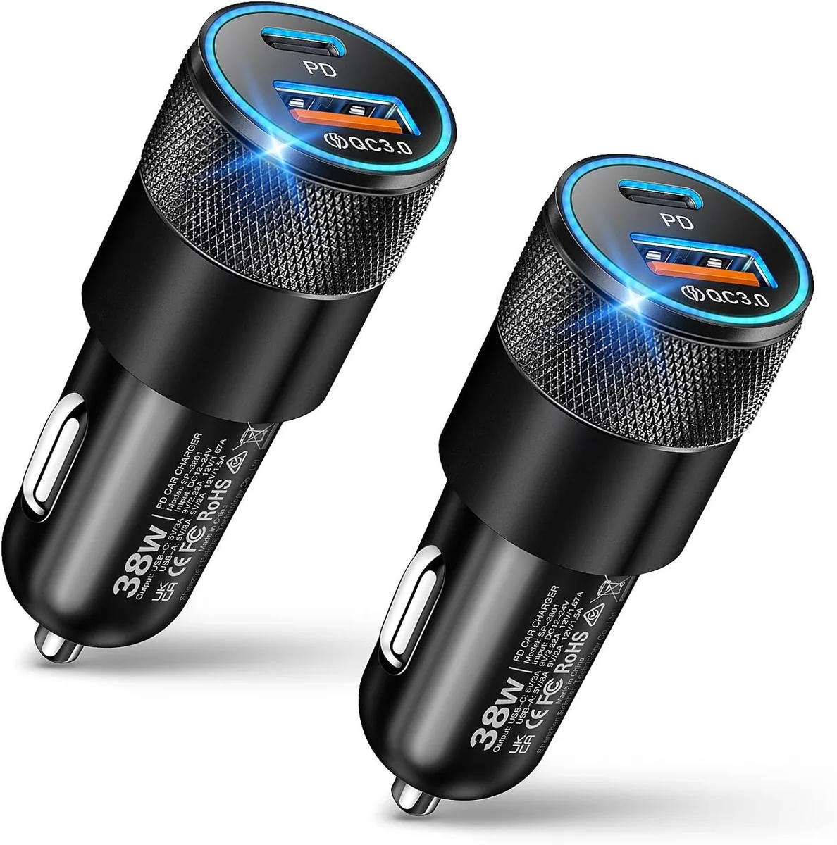 Mydours Mydours USB C Car Charger 2 Pack 38W Dual Ports USB-C & USB-A — product photo