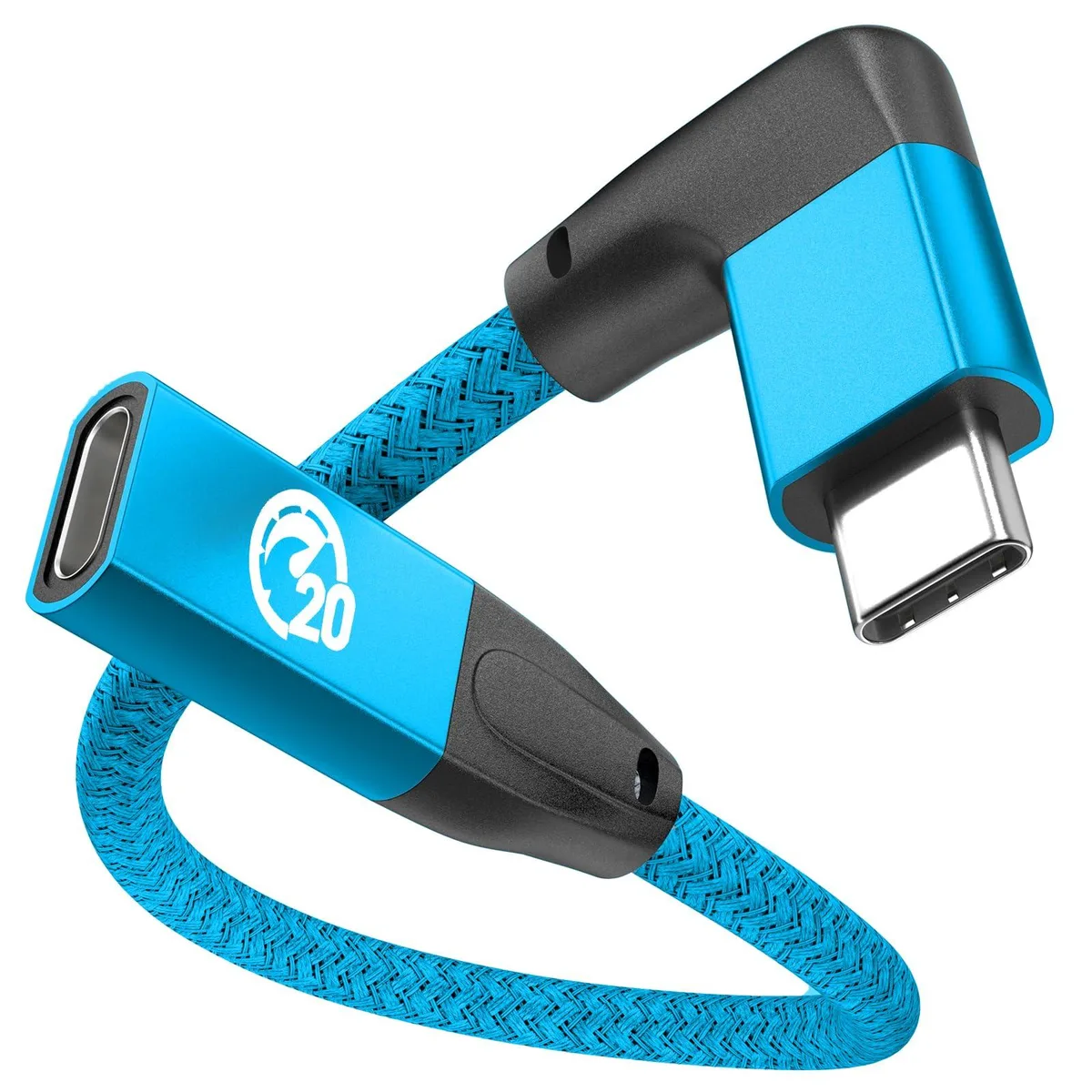 No Sew No Sew Right Angle USB-C 3.2 Extension Cable .6ft 20Gbps 100W 4K 60Hz Blue — product photo