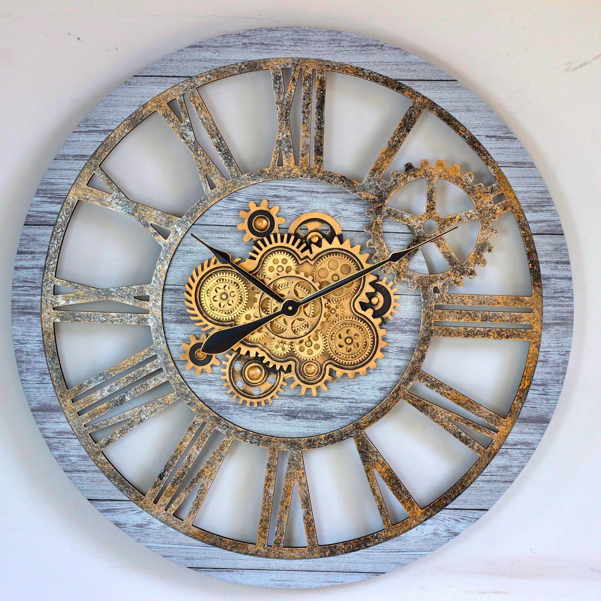 The Gears Clock The Gears Clock 36 inch Real Moving Gear Wall Clock Silver Grey — product photo