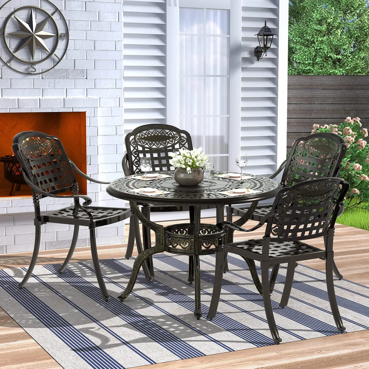 MEETWARM MEETWARM 5 Piece Cast Aluminum Patio Dining Set 38.5in Table 4 Chairs — product photo