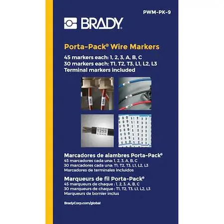 Brady Brady PWM-PK-9 Porta-Pack Wire Marker Book Legend 1 2 3 A B C T1 T2 — product photo