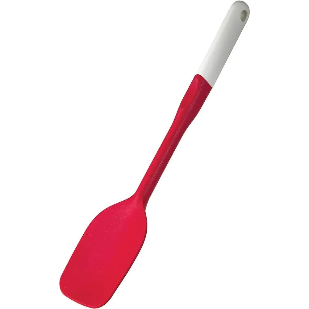 Red silicone spoon spatula with comfort grip handle