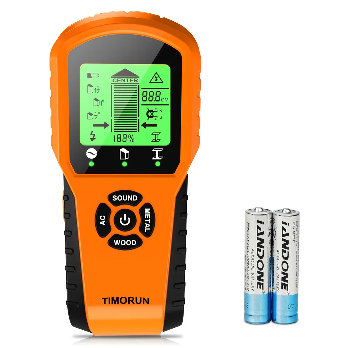 Handheld stud finder with LCD screen and magnetic sensor, grey plastic body