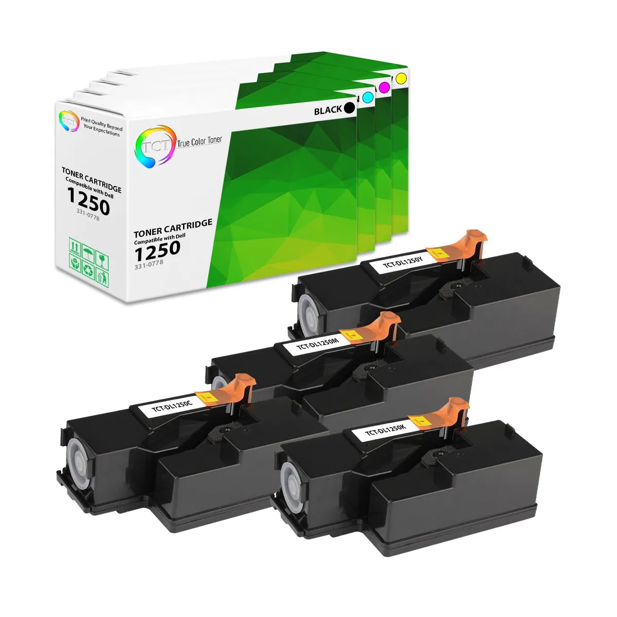 True Color Toner True Color Toner 1250 4-Pack Toner Cartridges 331-0778 331-0777 331-0780 331-0779 — product photo