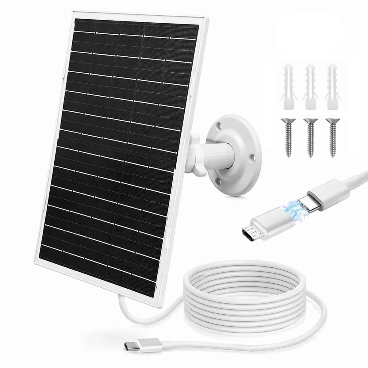 Rectangular solar panel with adjustable bracket, USB-C and Micro-USB ports