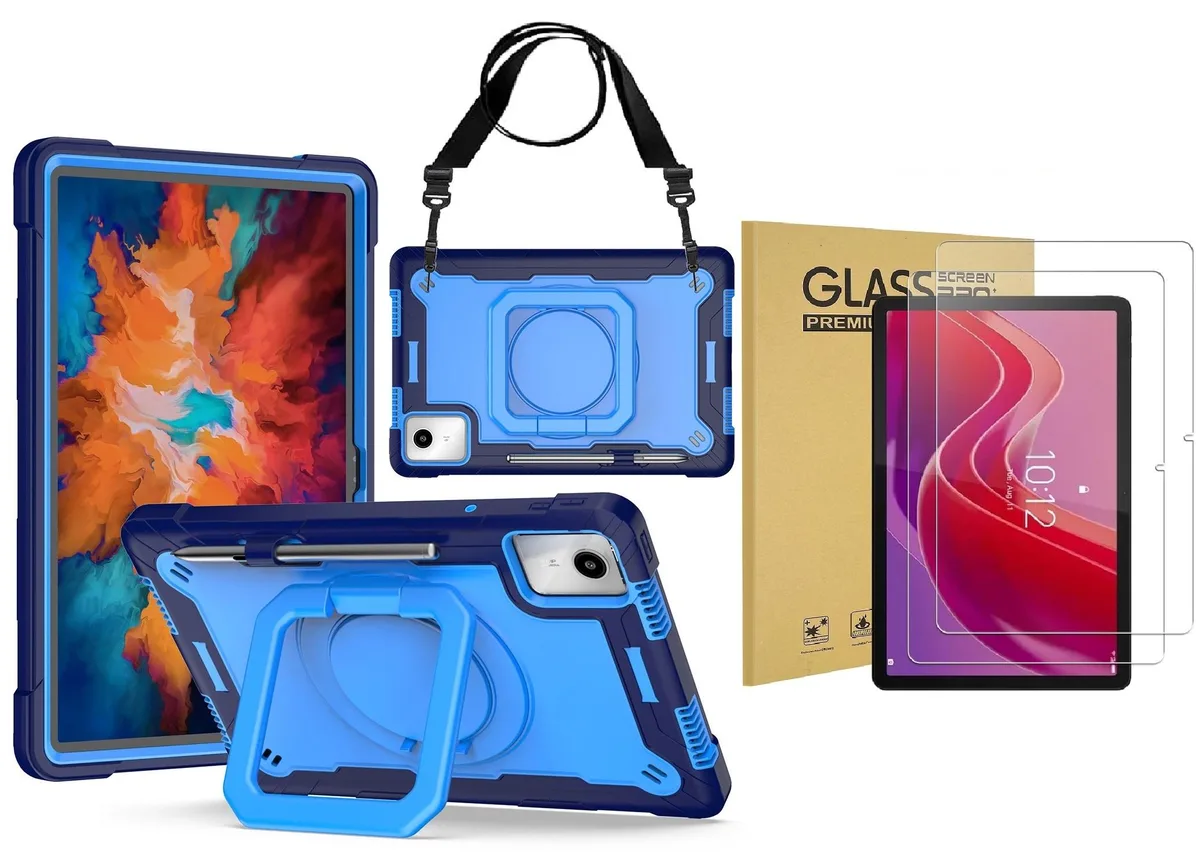 anicestore anicestore Lenovo Tab K11 LTE 11" Case Blue/Light Blue 360 Ring Stand Shoulder Strap 2 Glass 2024 — product photo