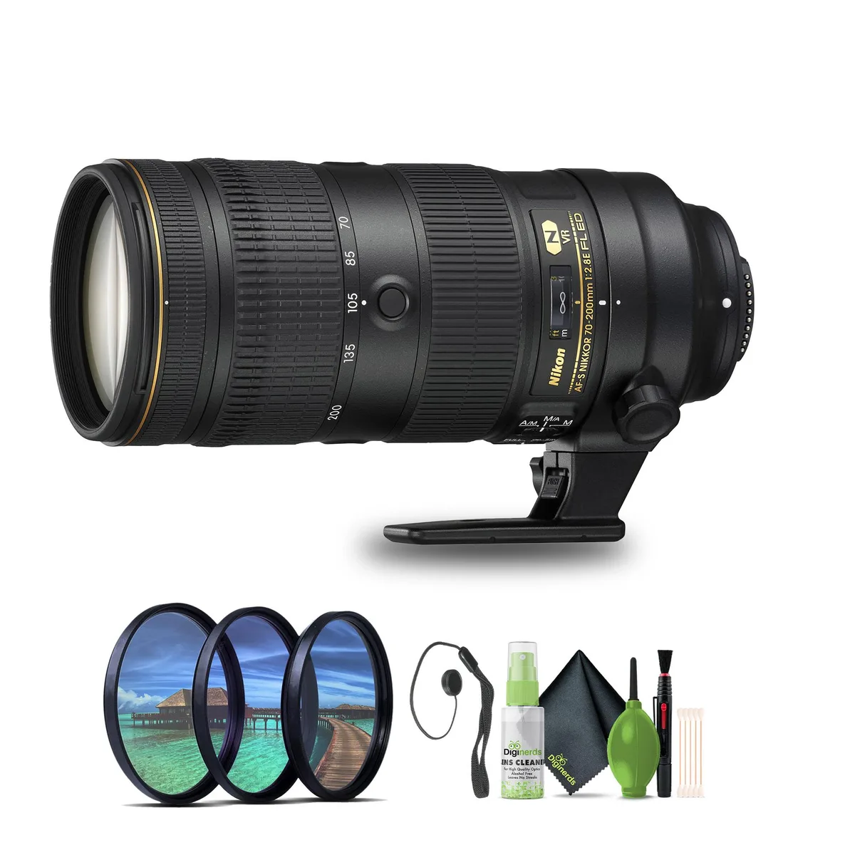 Nikon Inc Nikon AF-S NIKKOR 70-200mm f/2.8E FL ED VR camera lens bundle — product photo