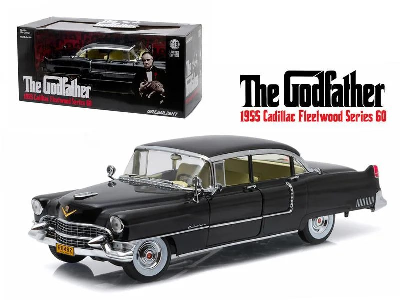 GREENLIGHT GREENLIGHT 1955 Cadillac Fleetwood Series 60 Special Black "The Godfather" 1/18 Diecast Car — product photo